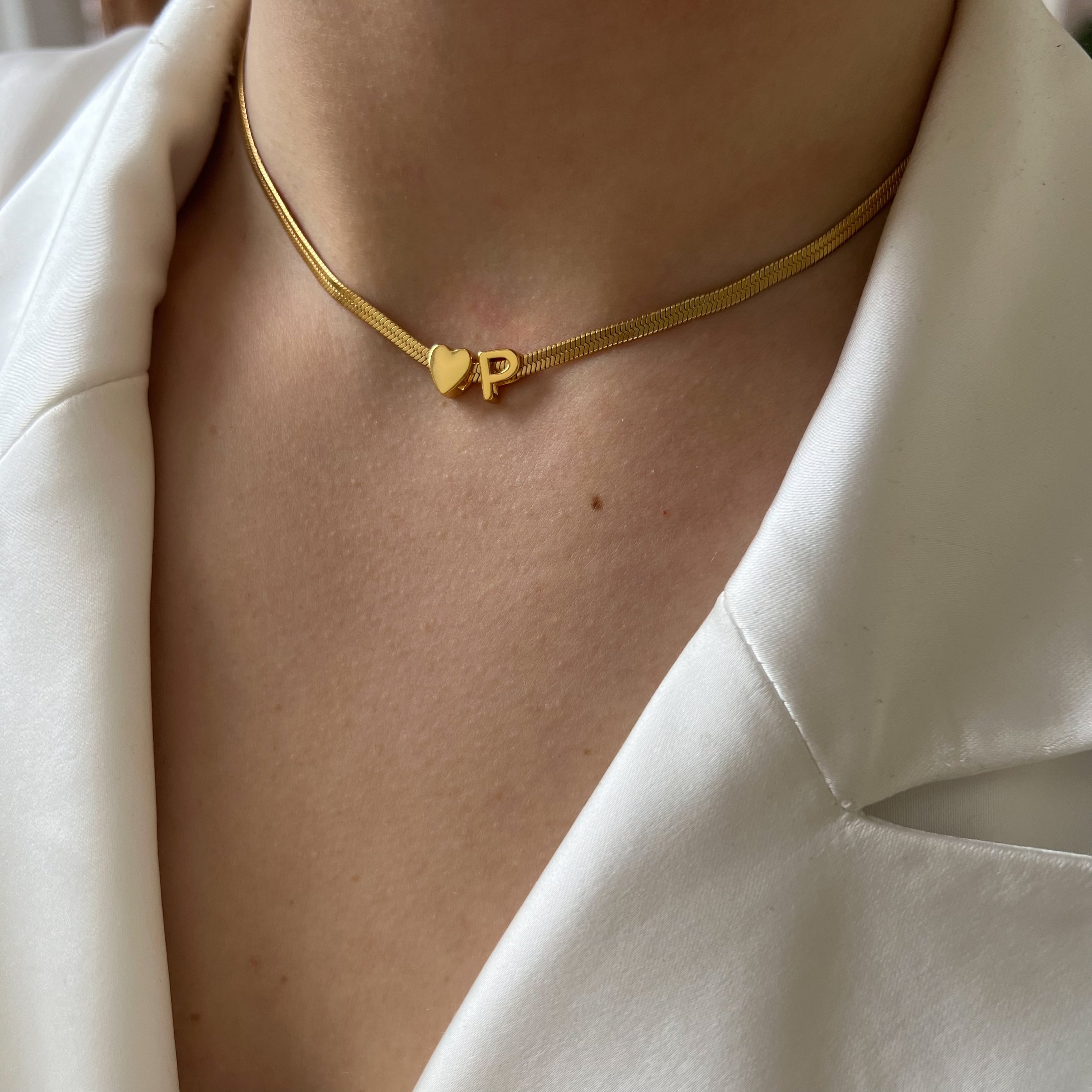 Flat Initial Choker Heart Flat Initial Choker Heart