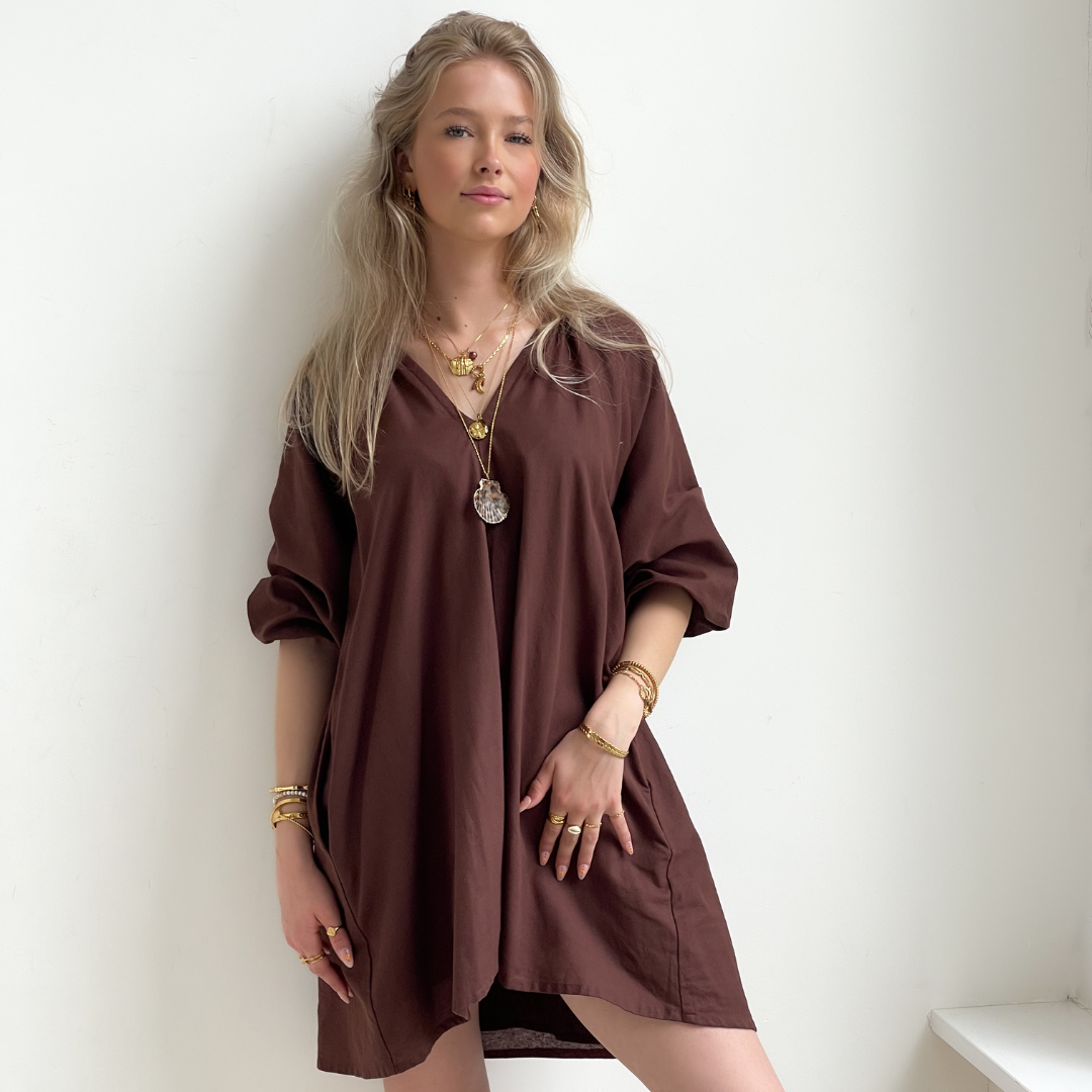 Clarke puff sleeve dress dark brown Clarke puff sleeve dress dark brown