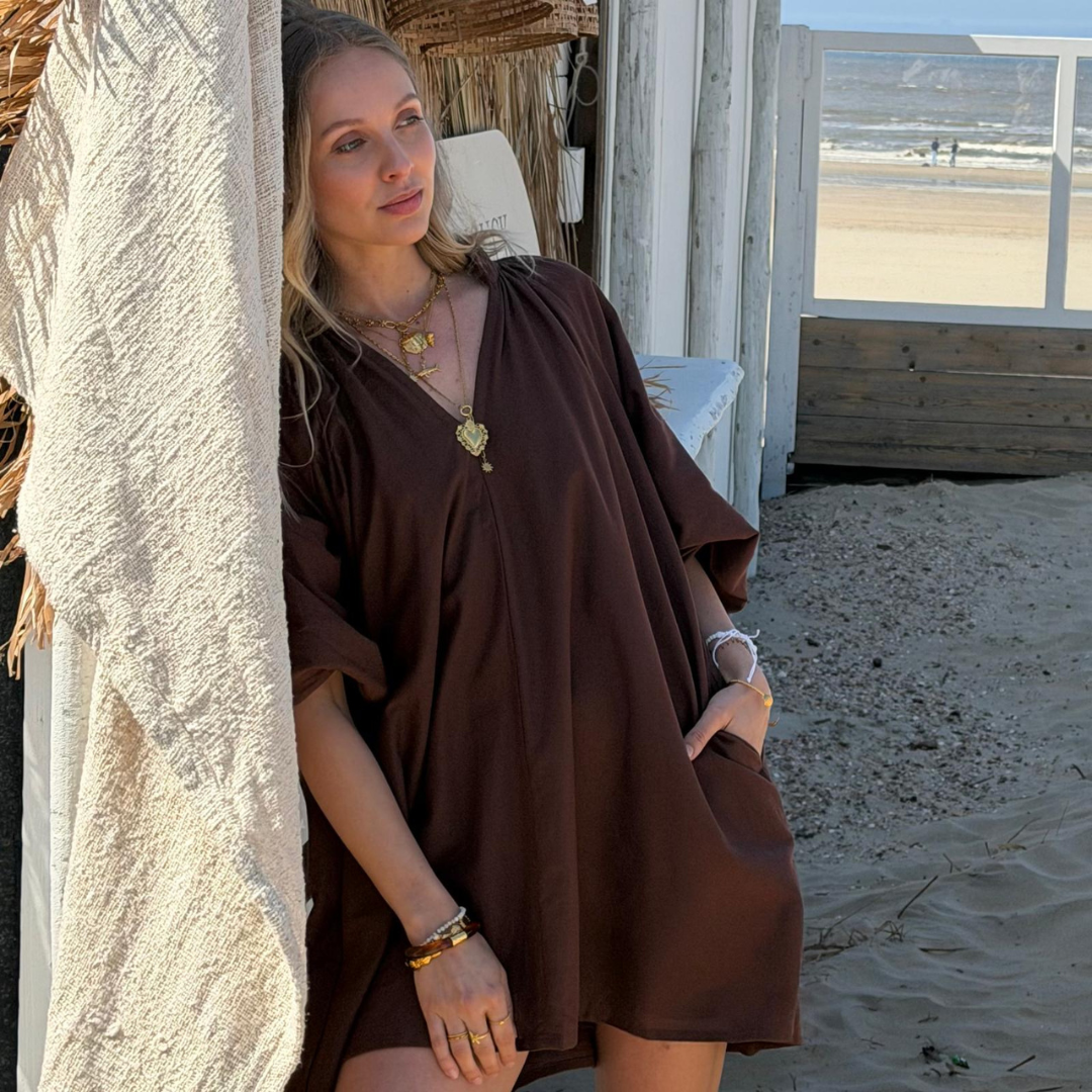 Clarke puff sleeve dress dark brown Clarke puff sleeve dress dark brown