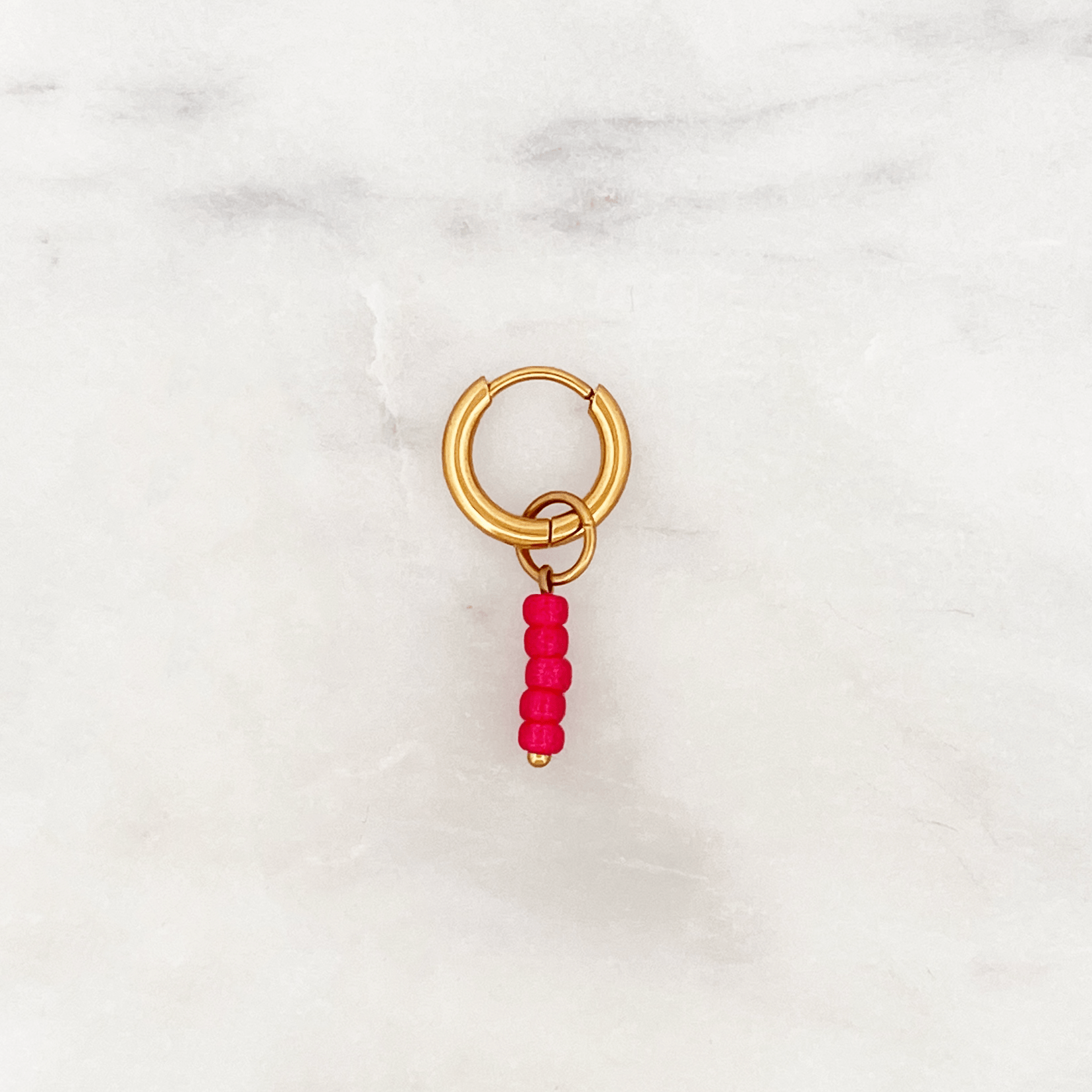 Classic Huggie Flamingo Pink Beads - ByNouck Jewelry Classic Huggie Flamingo Pink Beads - ByNouck Jewelry