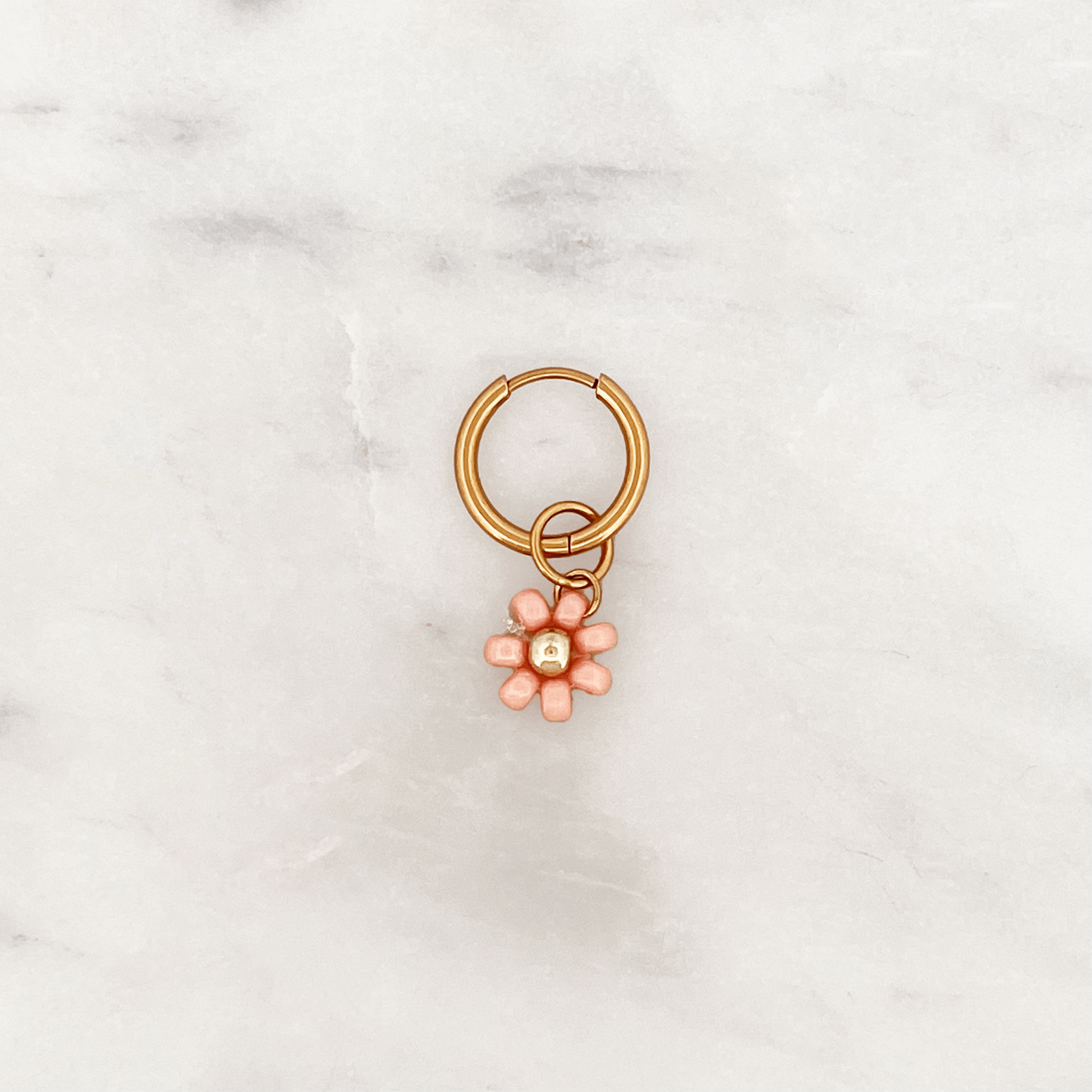 Fine Huggie Peach Beads Flower - ByNouck Jewelry Fine Huggie Peach Beads Flower - ByNouck Jewelry