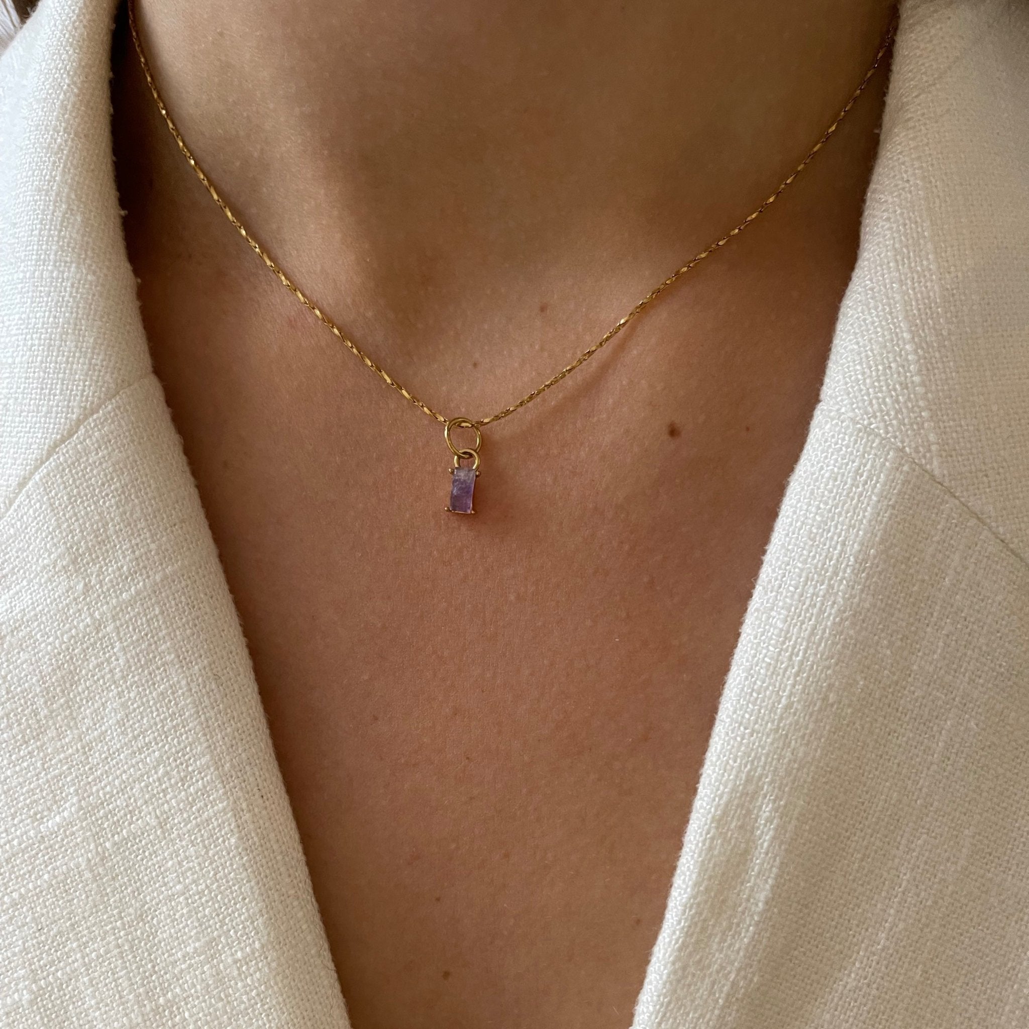 Necklace Amethyst Stone Baguette - ByNouck Jewelry Necklace Amethyst Stone Baguette - ByNouck Jewelry