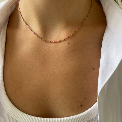 Basis Halskette mit rosa Punkten