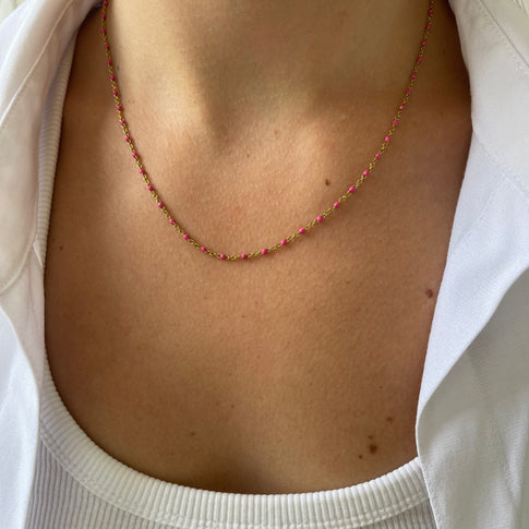 Basis Halskette mit rosa Punkten