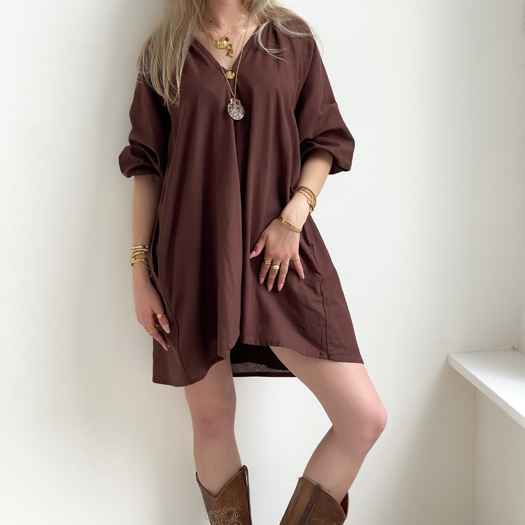 Clarke puff sleeve dress dark brown