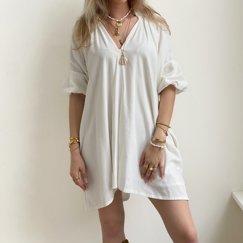 Clarke puff sleeve dress off white