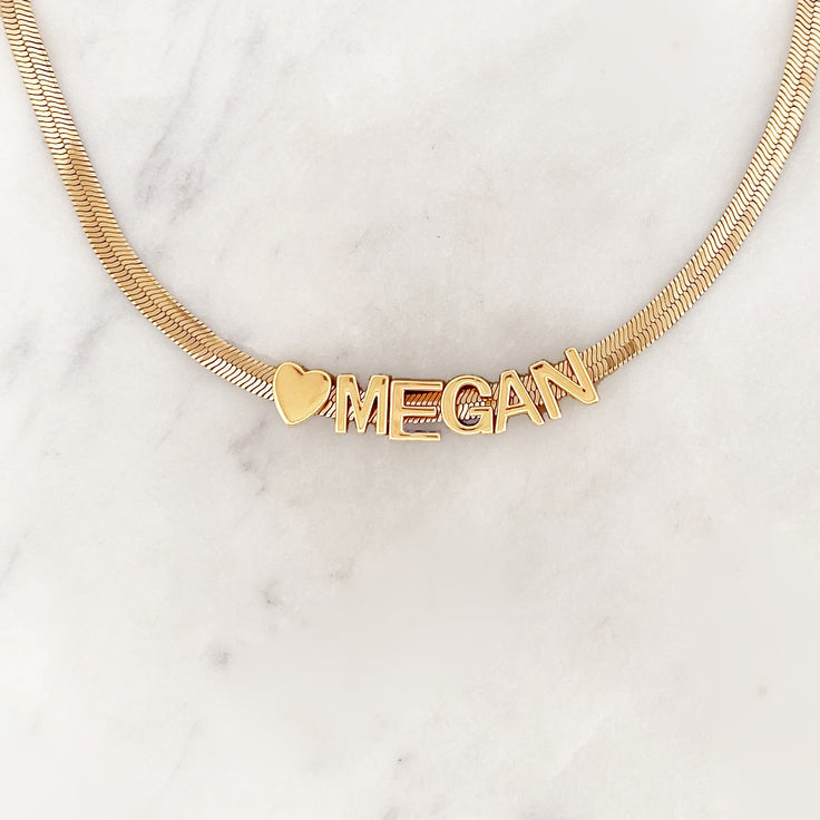 Flat Name Necklace Heart