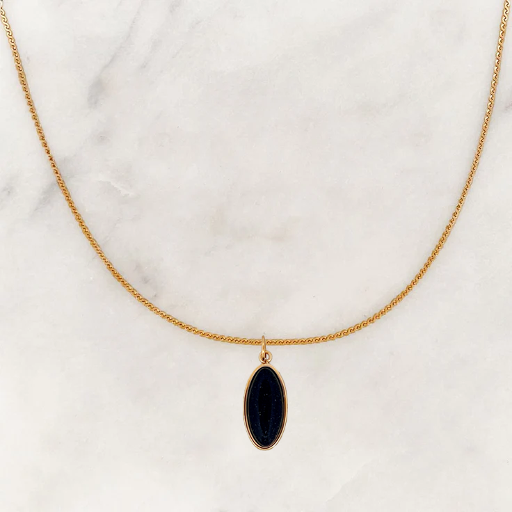 Necklace Oval Stone Blue Sandstone