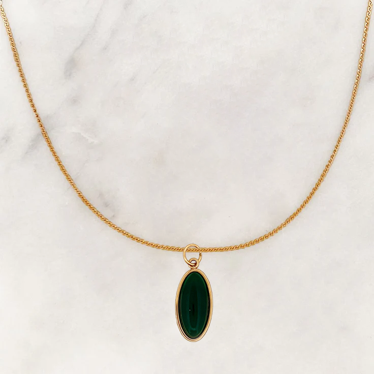 Necklace Oval Stone Green Agate