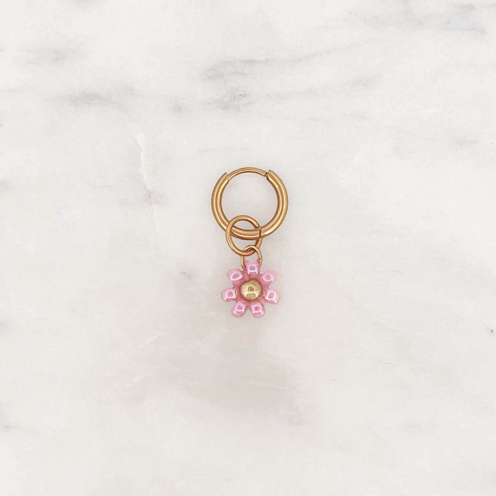 Tiny Huggie Pink Beads Flower