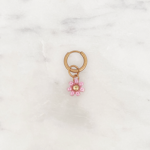 Tiny Huggie Pink Beads Flower