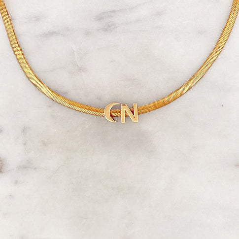Flat Initial Choker Moon - ByNouck Jewelry