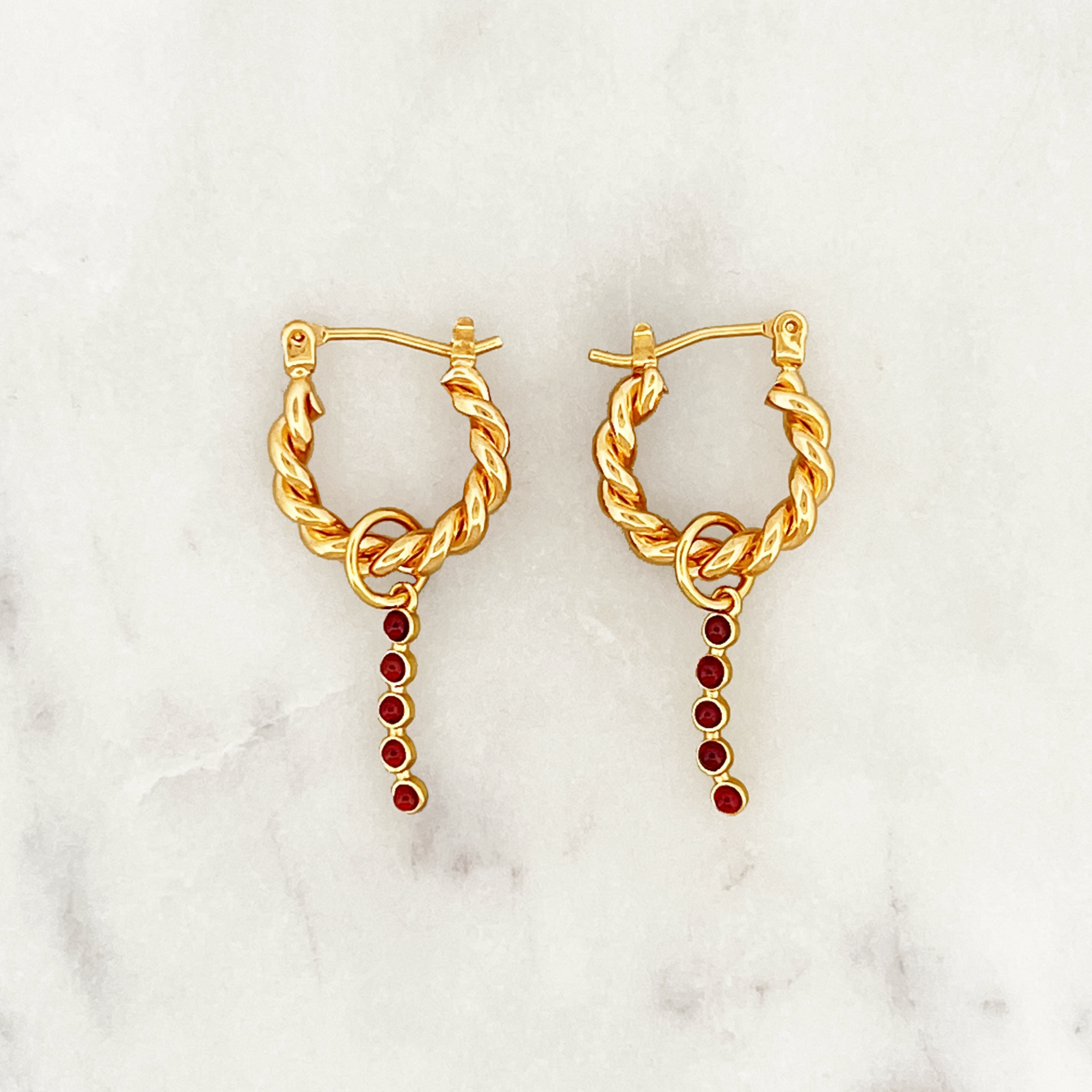 Sample Twisted Hoop Set Red Dots