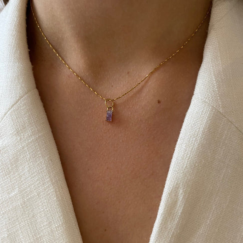 Necklace Amethyst Stone Baguette - ByNouck Jewelry