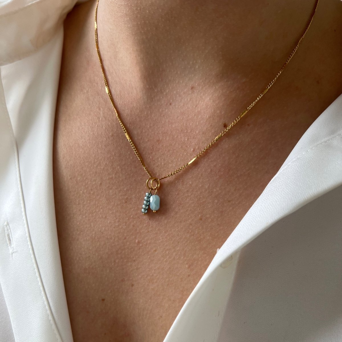 Signet Necklace Tropical Blue Facet Bead - ByNouck Jewelry