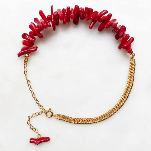 Anklet Red Coral Curb | ByNouck - Handmade with ♥︎
